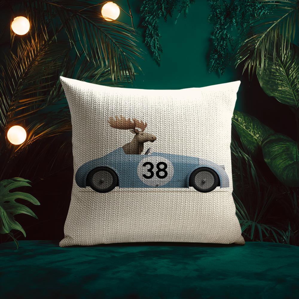 Funny Cartoon Animals Car Art Cushion Cover Silky elegant Comfort Sofa Bed Invisible zipper Beach pillowcase