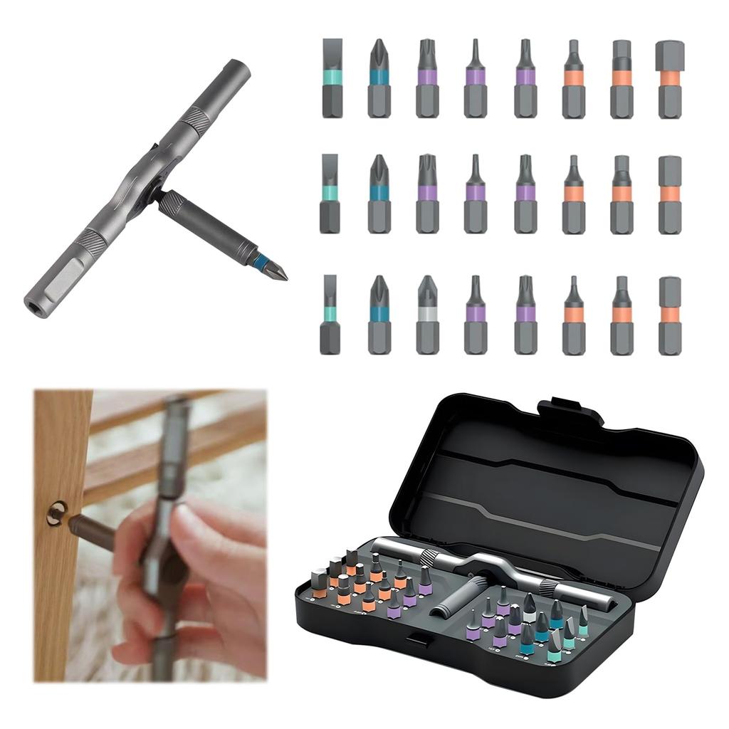 happykau Ratchet Screwdriver Multifunctional Portable Ideal for Car and Furniture Repair and DIY and Construction 24-in-1 Set, Set, Disassembly, Home,