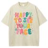 Colorful Cute Letter Print T-Shirt Unisex Fashion Round Neck Washed Cotton Short Sleeve Top 2024 Design Sense Casual Tee