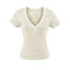 V-neck hollow short-sleeved T-shirt women's summer new American Spice Girl style solid color slim-fitting and thin bottoming shirt top