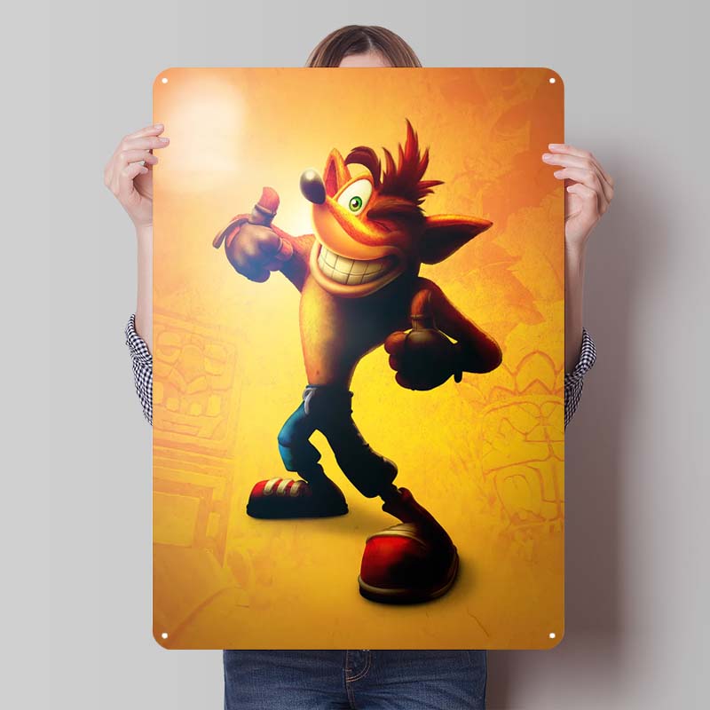 Crash Bandicoot Posters Classic Game Metal Signs Wall Art Mural Custom Tinplate Plaques for Gamers Gaming Room Decoration Retro