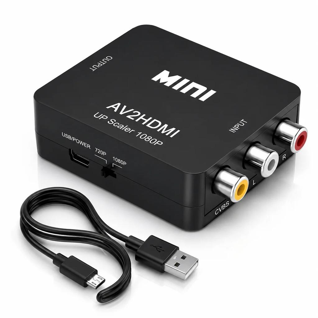 RCA To HDMI Converter,1080P RCA Composite CVBS AV To HDMI Video Audio Converter Adapter Compatible with N64 Wii PS2,Support PAL/NTSC