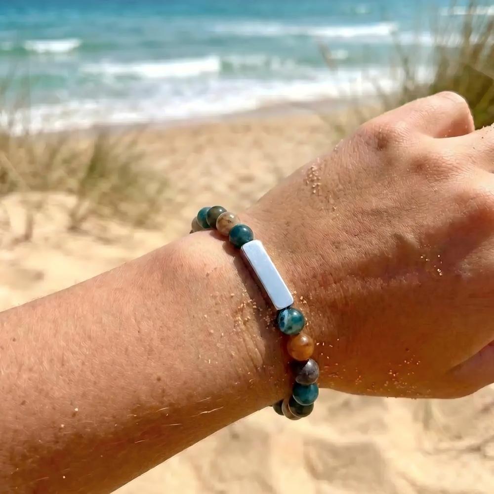 Natural Stone Beaded Bracelet Combination Versatile Stainless Steel Electroplated Square Accessories Simple Bracelet