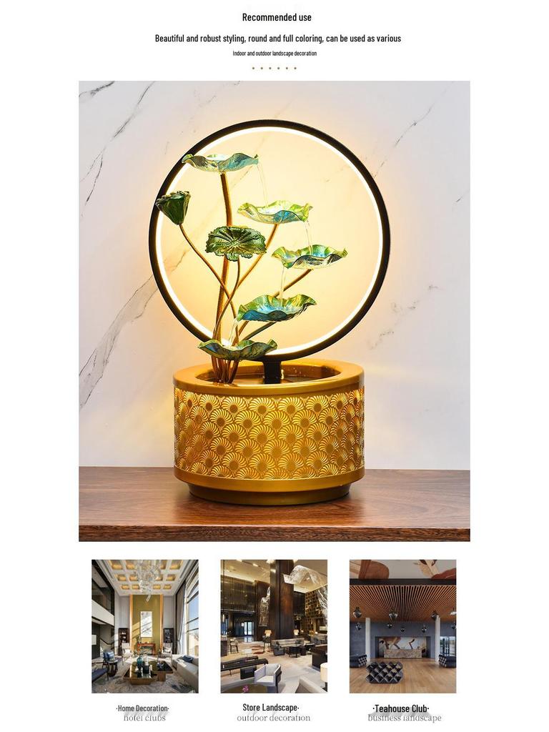 Lotus Water Fountain with Light & Fish Tank: Feng Shui Wheel for Wealth & Home Decor