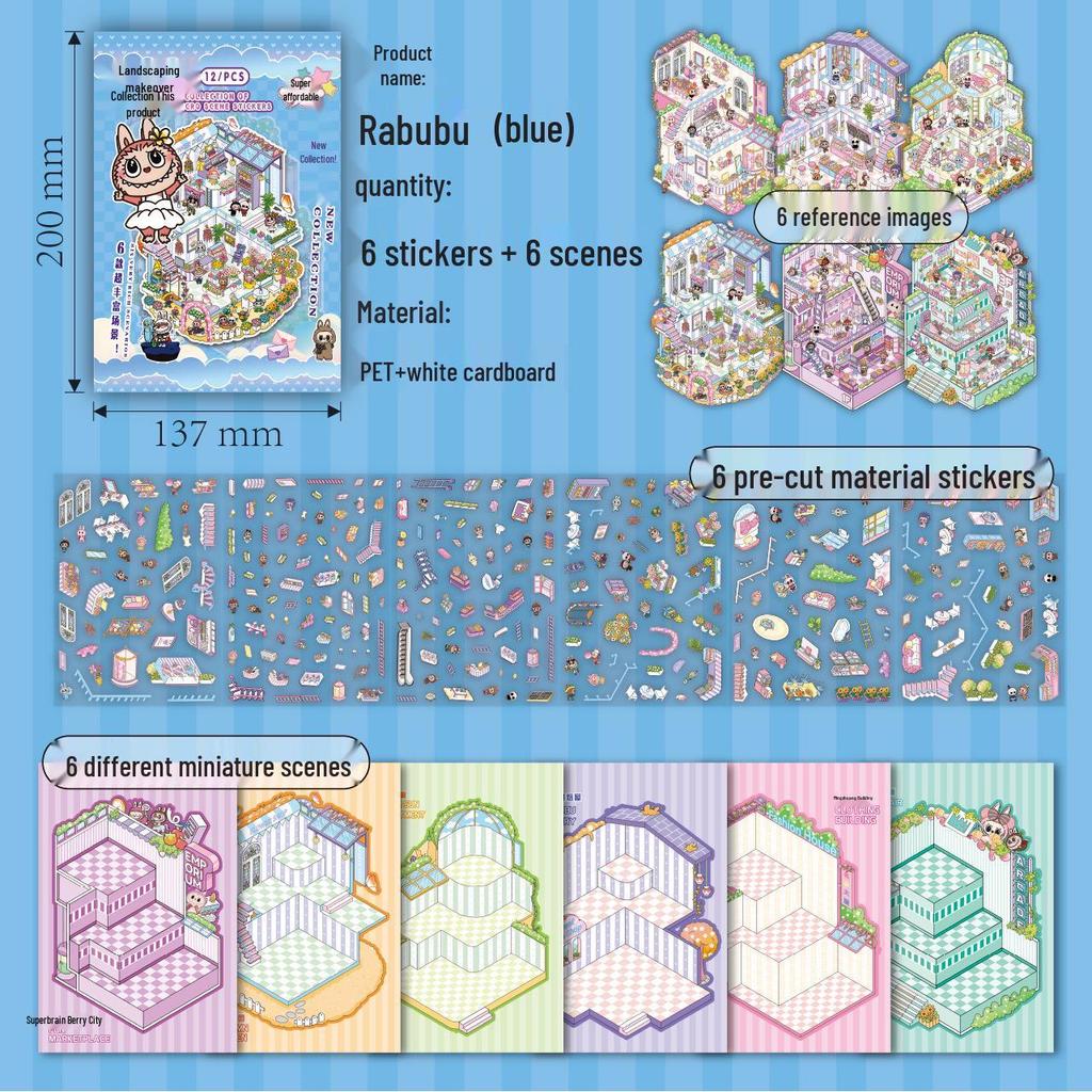 3D Cartoon Cottage Miniature Landscaping Sticker Book: DIY Scene Decoration Washi Stickers