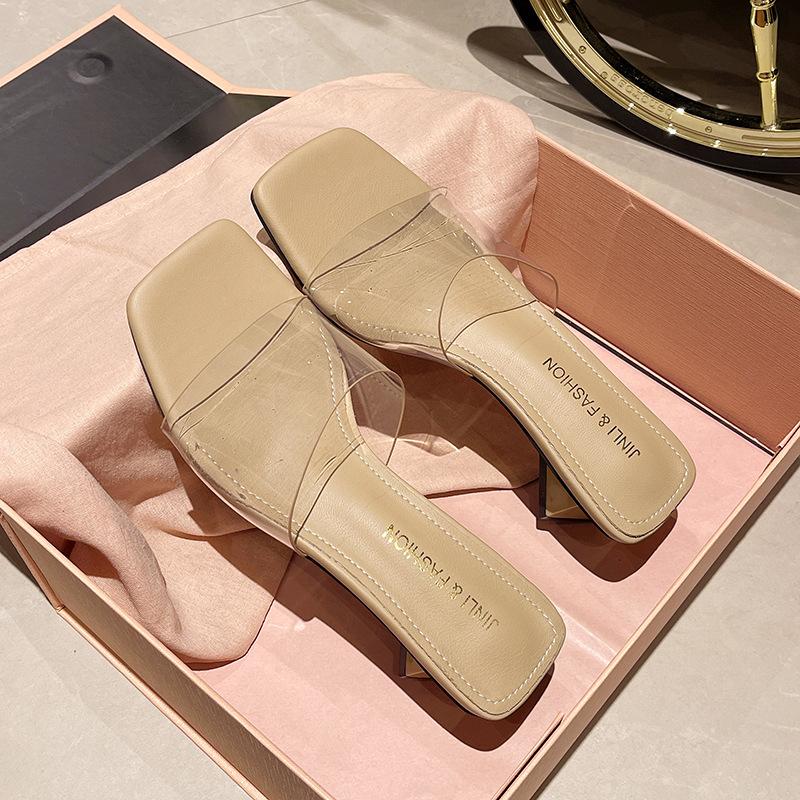 Beautiful sandals women's 2025 new fairy with skirt transparent high heels crystal half slippers outer shoes