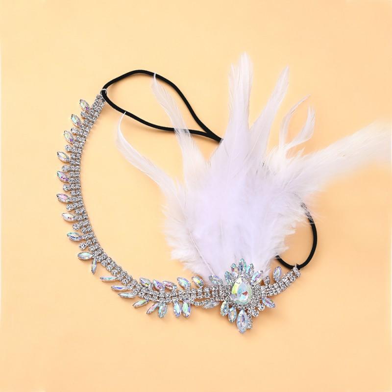 Hot Gatsby Feather Headdress Women Retro Niche Light Luxury Rhinestones Hair Chain Fashion Dinner Party Accessories