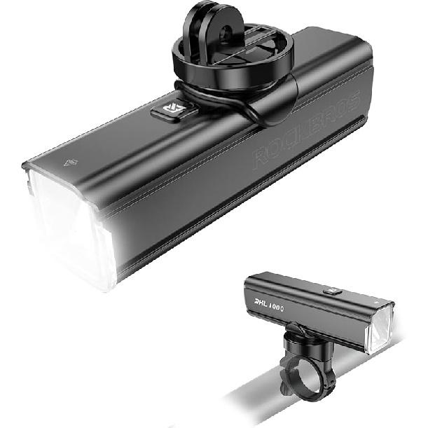 ROCKBROS Bike Light 1000 Lumens USB Rechargeable Bike Headlight Led IPX6 Waterproof Bike Front Light 5 Modes Aluminum Alloy Super Bright Bike Light Under Mounted