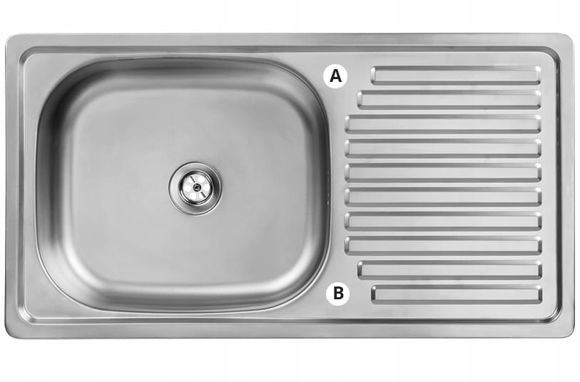 Einbecken-Stahlspüle mit Abtropffläche 40x75cm mit Siphonloch