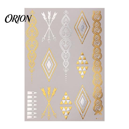 Adult Child Fake Tattoos Golden Silver-color Metallic Tattoo Sticker for Women Girls, Temporary Stickers Face Body Arm Decoration, Waterproof