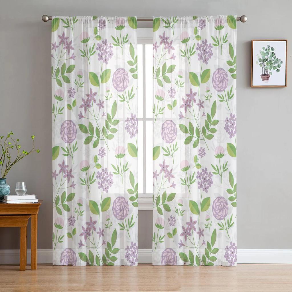 Aquarellmalerei Blumen Blätter Weiß Tüll Gardinen für Wohnzimmer Schlafzimmer Dekor Fenster Vorhang Voile Organza Vorhänge