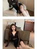 Sexy Black Mesh V-neck Bodycon Dress for Women - Long Sleeve, Short Skirt for Spring & Autumn Nightclub Wear