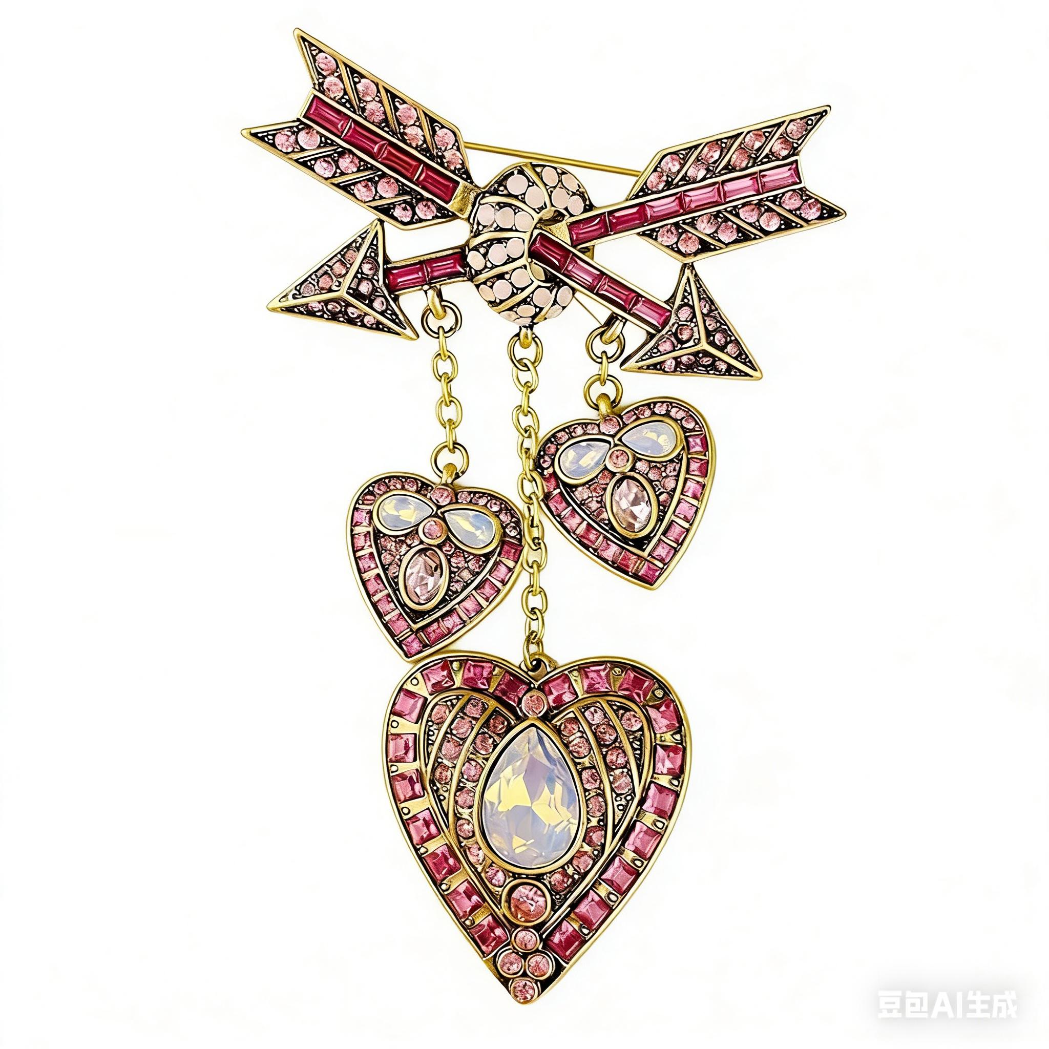 Vintage Green Arrow Heart Dangle Brooch, Emerald Rhinestone Chain Lapel Pin,Retro Love Accessory For Coat Bag Women Jewelry Gift