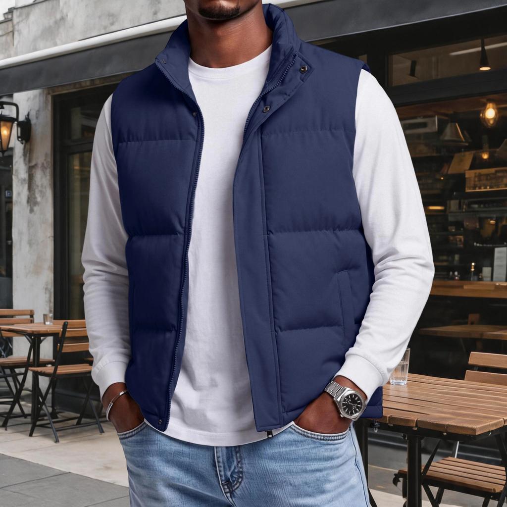 Herren Farbe Lässig Outdoor Verdickt Warm Weste, Unisex Stehkragen Ärmellos Reißverschluss Weste Jacke