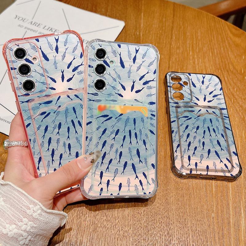 Whales Pattern Case For Samsung Galaxy S25 Edge S22 S23 S24 Ultra S21 S24 FE A56 A36 A26 A35 A55 A54 A16 A15 Card Bag Clear Phone Cover