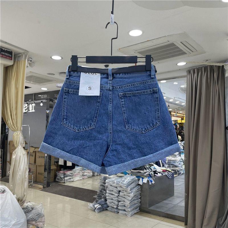 2025 Women's High-Waisted Denim Shorts: Casual, Slimming, Loose Fit, Cuffed Wide-Leg