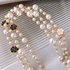 Women Necklace Double Layers Faux Pearl Camellia Decor Sweater Decoration Contrast Color Stainless Smooth Adjustable Women Jewelry