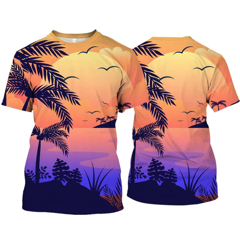 Hawaii Coconut Tree Graphic T Shirts Hawaiian View 3D Printed T Shirt For Men Clothes Harajuku Fashion Women Tshirt Vacation Top