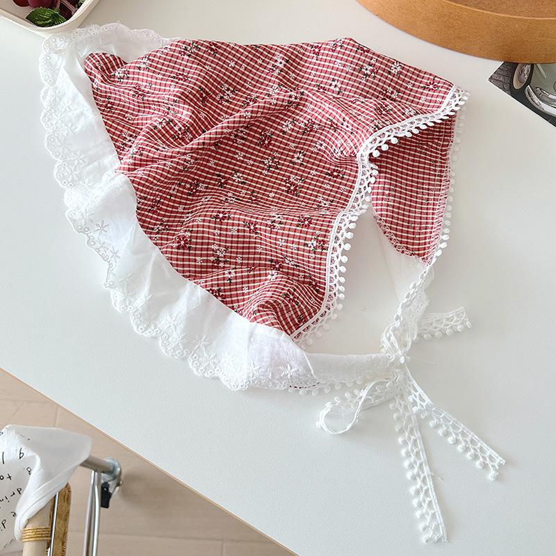 Headscarf summer women's pastoral triangle scarf literary retro crochet triangle scarf hat Y2K hot girl girl children hollow bud