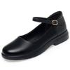 Soft Sole Work Shoes For Women Black Single Shoes One-Liner Flat Buckle Flat Round Toe Work Women's Leather Shoes Mother's Shoes