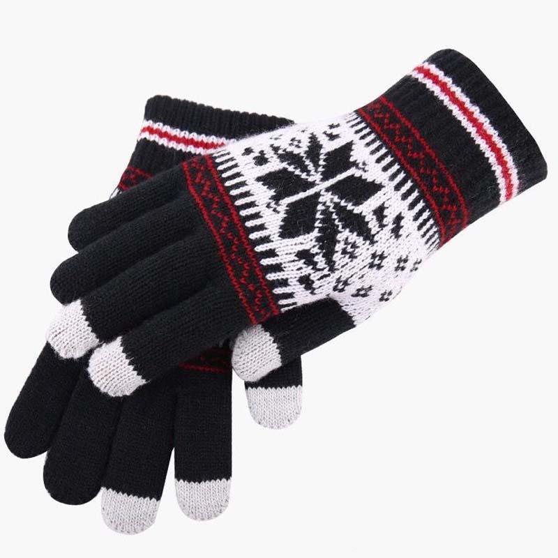 Gloves Women Winter Jacquard Cute Gloves Men and Women Thicken Brushed Warm Touch Screen Knitted Lovers Gloves
