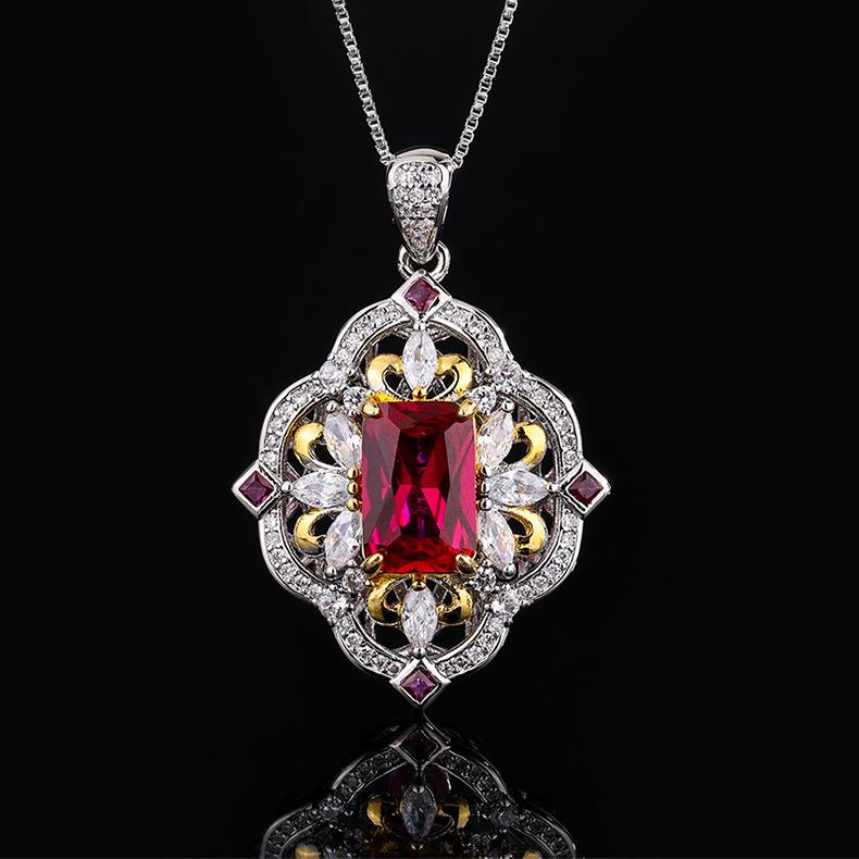 Simulated Emerald Paraiba Pendant Red Zircon Ring Tourmaline Necklace Banquet Wedding Jewelry Set