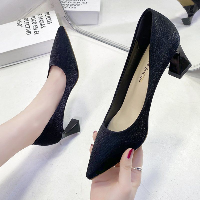 Women's Gentle High Heels Spring 2025 New Design Temperament Thick Heel Pointed Not Tired Feet Single Shoes Women's Summer