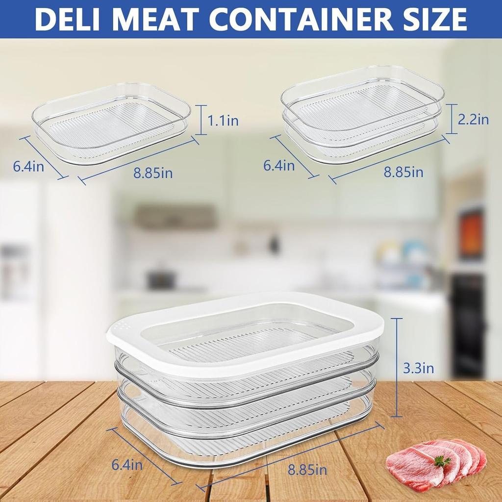Deli Meat Container for Fridge, Stackable Food Storage Containers with Lid for Bacon, Airtight BPA Free Refrigerator Organizers and Storage for