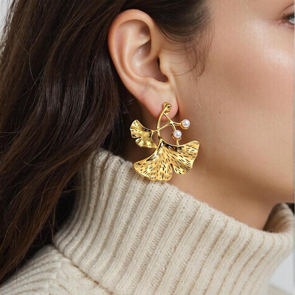 Ginkgo Leaf Earrings For Women Stainless Steel Elegant Jewelry Gift