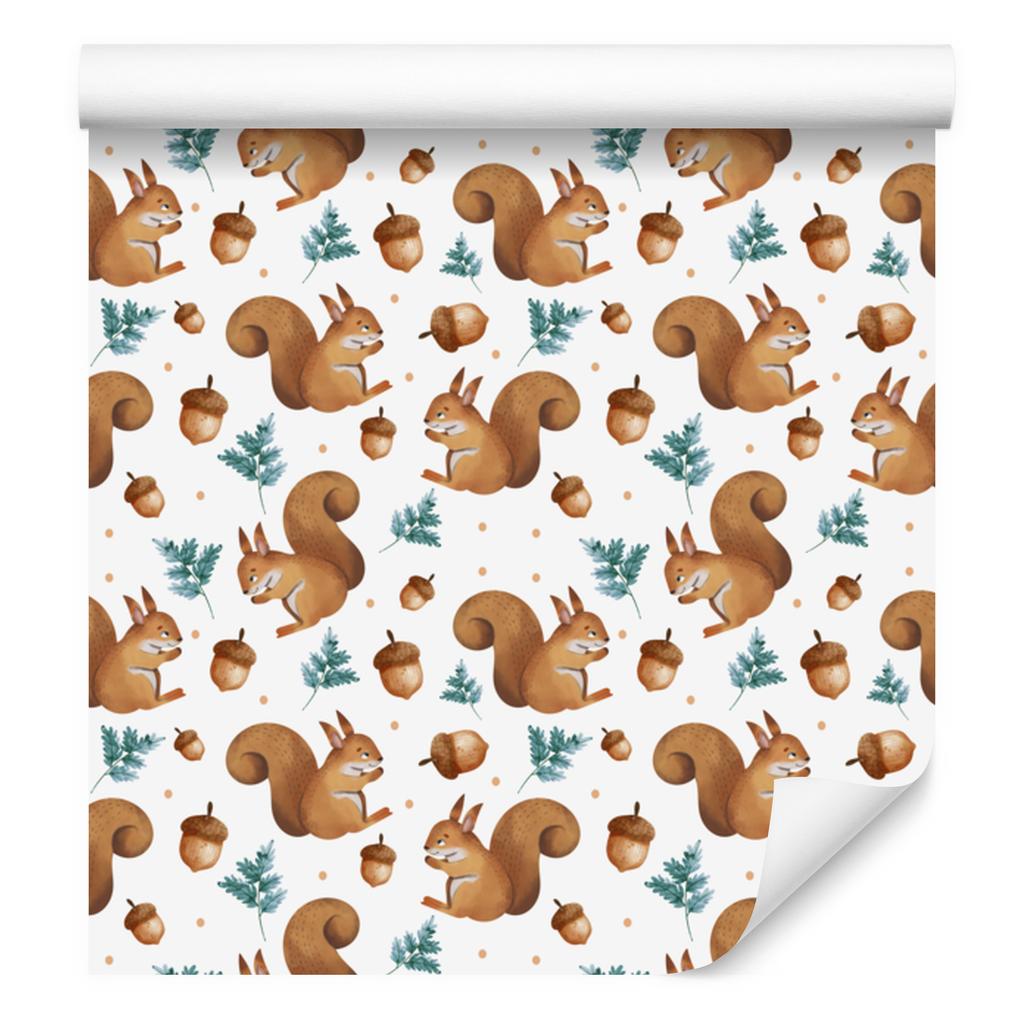 Squirrel Wallpaper White and Orange for Living Room and Bedroom 50x1000