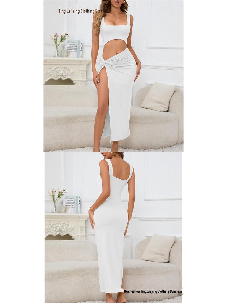 Women's Spaghetti Strap Hollow Out Long Skirt Dress