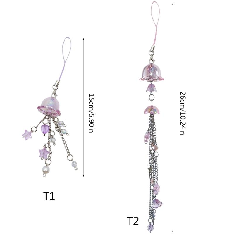 Cute Bead Pendant Phone Chain Y2K Style Fashion Purple Fringe Heart Star Bead Phone Lanyard for Girls Women Backpack