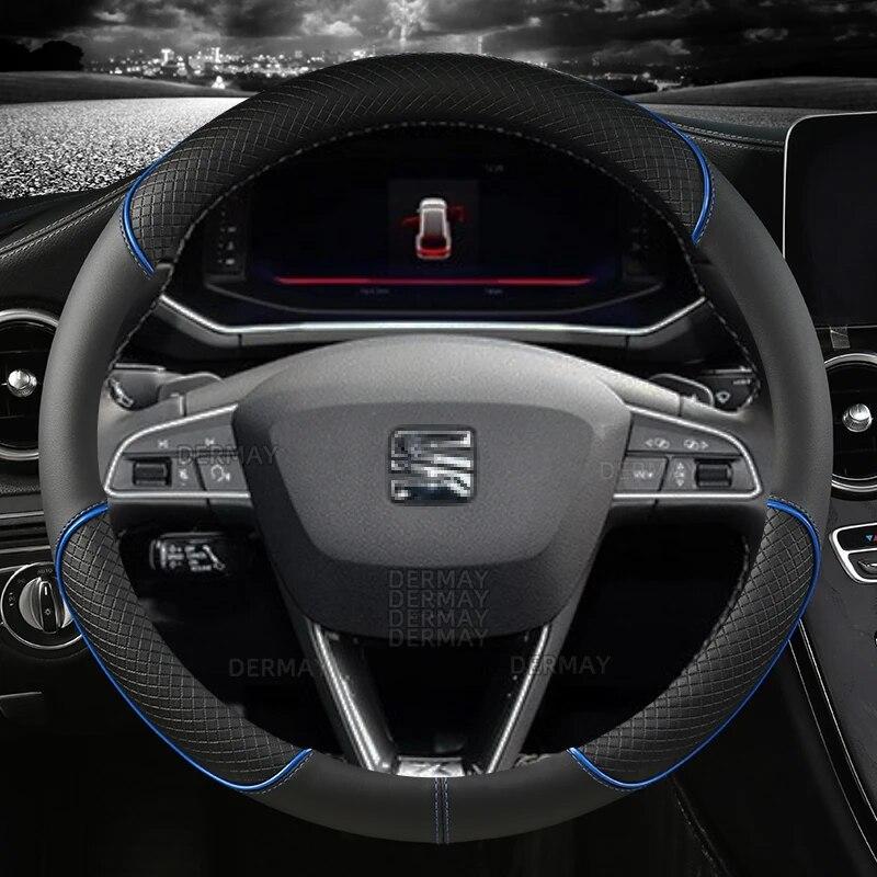 for Seat Tarraco Arona Ateca Ibiza Toledo Mii Leon Arosa Exeo ST FR 38cm Non-Slip Car Steering Wheel Cover Microfiber Leather