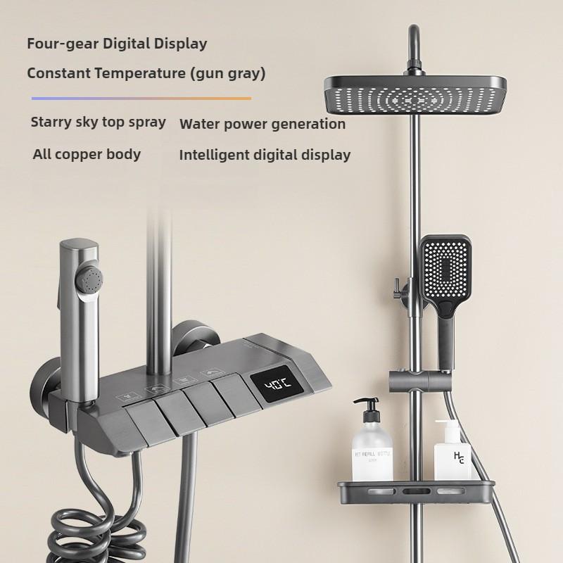 Kupfer Duschkopf Set Haushalt Badezimmer Konstante Temperatur Digitalanzeige Dusche Booster Regendusche