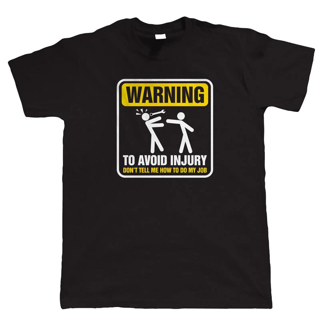 Warnung zur Verletzungsvermeidung Lustiges Mechaniker T-Shirt für Herren Kurzarm 100% Baumwolle Freizeithemd