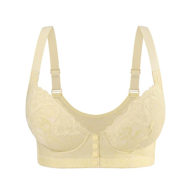 Women Plus Size Lace Front Buckle Bra Adjustable Shoulder Strap Gathering Bra