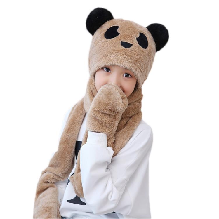Kapuzenschal Mütze Nackenwärmer mit Tasche Fäustlinge Panda Ohren Kinder Plüsch Ohrenklappenmütze