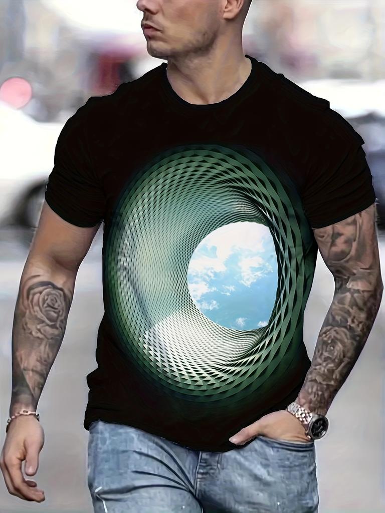 [Print Design – Not Texture] New Men'S Fashion Geometric Pattern Summer Outdoor Short Sleeve Round Neck Top Casual Comfortable T-Shirt, Perfect Gift