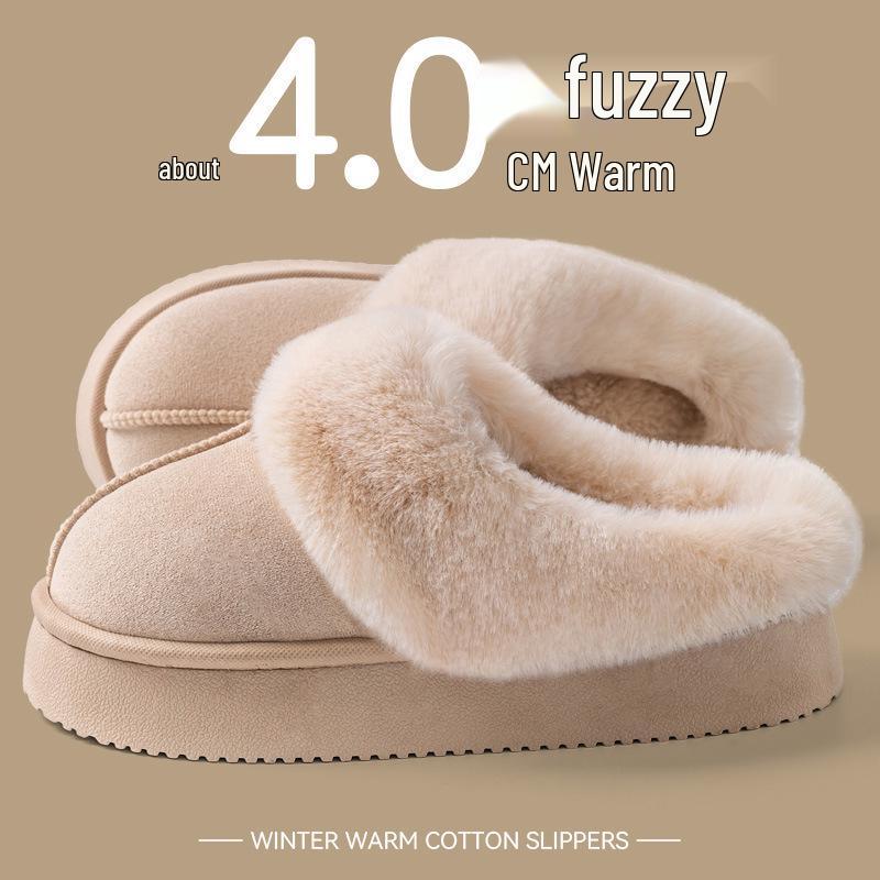 Women's Fleece-Lined Thick-Soled Cotton Slippers - Non-Slip, Warm, Soft-Soled for Autumn/Winter 2025