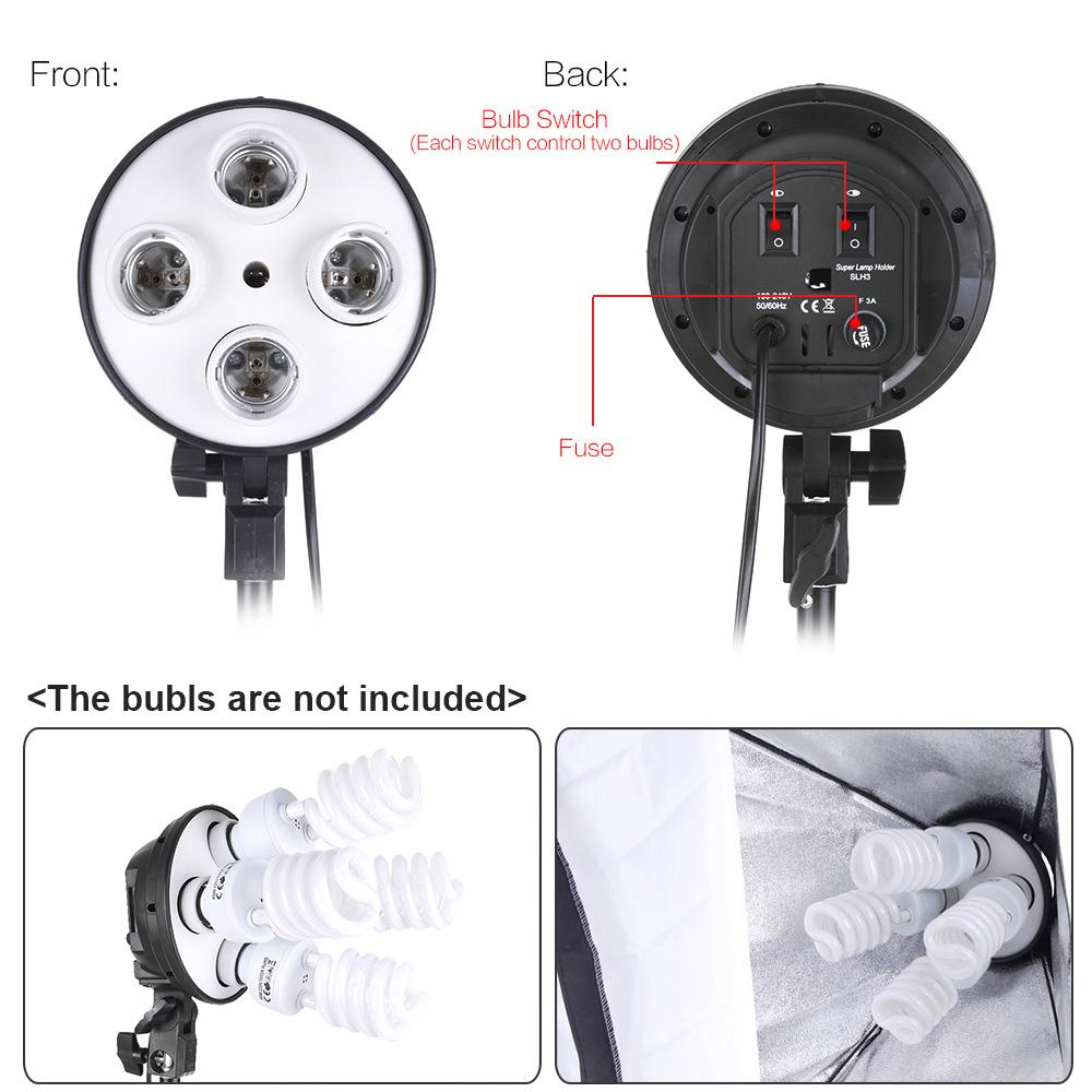 Studio Photography Kit Softbox Lighting Set with 50x70cm Softbox * 2 + 4in1 Bulb Socket * 2 + 2M Light Stand * 2 + Carrying Bag for for Studio Portrai