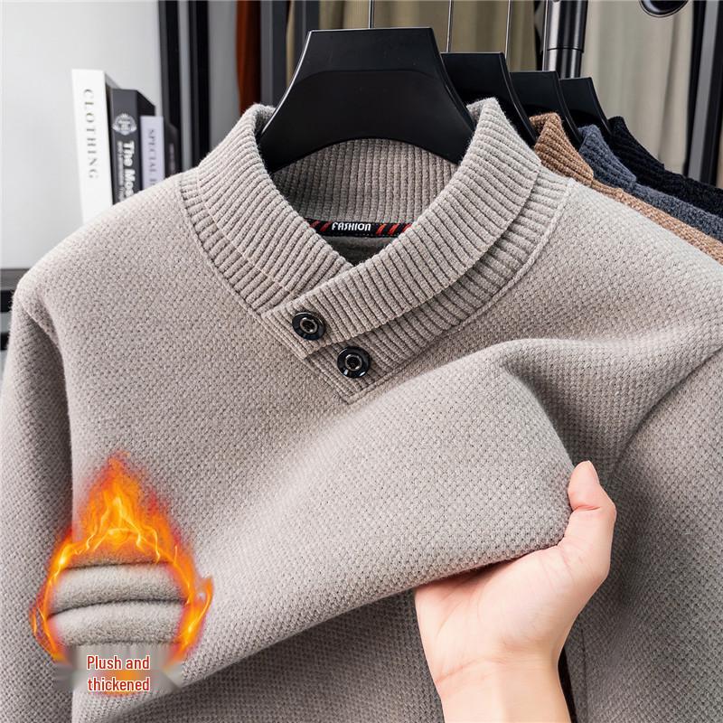 Men s V-Neck Velvet Mink Fur Scarf Collar Knit Sweater - Warm Autumn/Winter Hoodie XXXXL бежевый