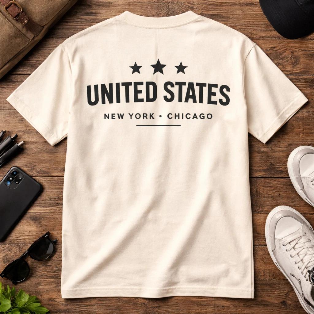 США Нью-Йорк Чикаго Футболка с принтом на спине Уличная одежда США Летняя футболка 4XL