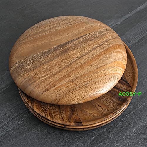 AOOSY Natural Wood Dinner Plates, Set of 4, 25cm Diameter, Large, Perfect for Curry, Pasta, Bread, Desserts, and Japanese Cuisine, Suitable for Commer