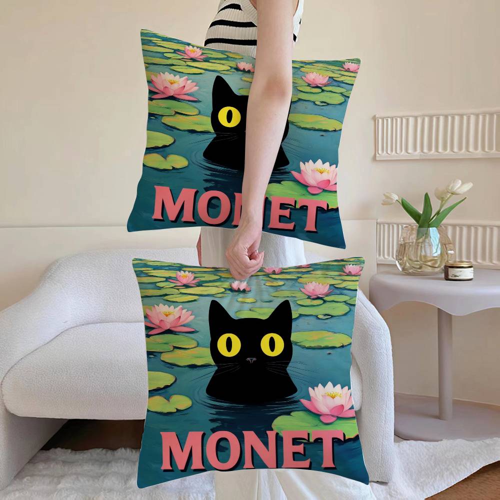 The Cute Cat In Van Gogh's Pillowcase, Soft and Comfortable, Sofa Cushion Cover, Suitable for All Kinds of Rooms and Places