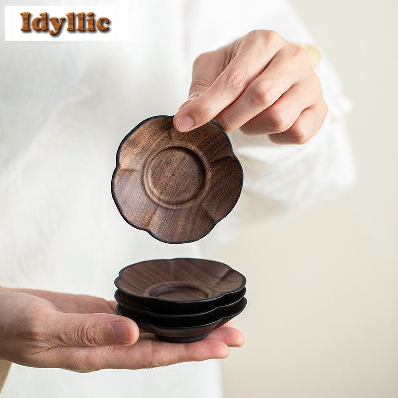 2pc/lot Walnut Solid Wood Coasters Antique Hot Pad For Coffee Cups Saucer Anti-scald Placemats Teacup Base Teaset Accessories