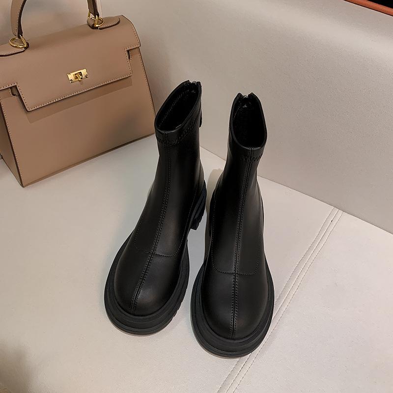 Thick-soled British style short boots women's thin boots autumn and winter new small man heightened zipper elastic thin boots
