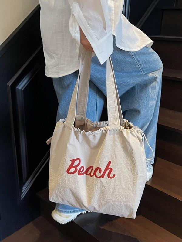 Nylon Letter Bag With Drawstring Closure For Casual Daily Use