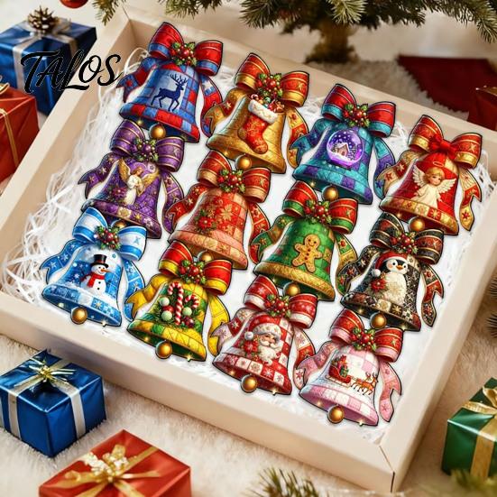 Seasonal Holiday Home Hanging Accents 20Pcs Christmas Wooden Bells Ornaments, Tree Pendants with Gingerbread Santa Claus Wood Ornaments Man & Stocking