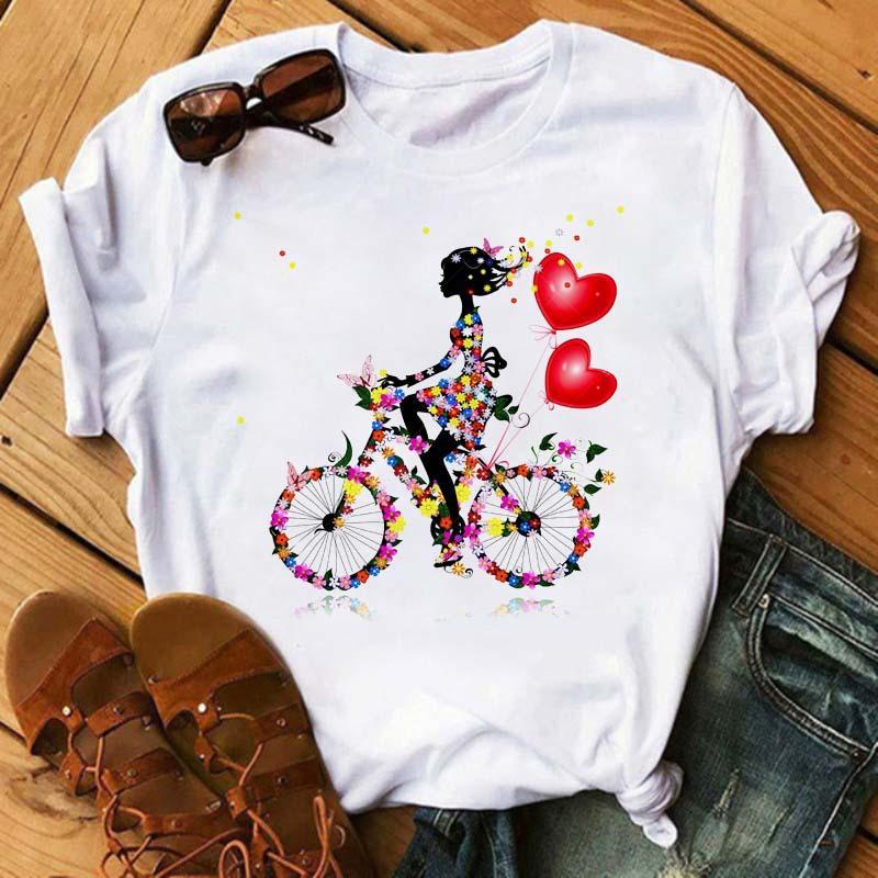 Summer Women's Half Sleeved Printed Floral Bicycle T-Shirts Women’s