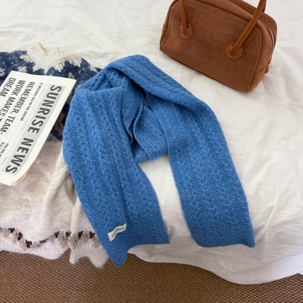 New Wool Blend Knitted Cable Scarf Thicken Solid Color Women Long Scarf Windproof Neck Cover Thermal Neck Warmer